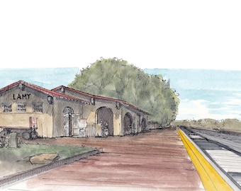 LAMY TRAIN STATION - New Mexico, Railroad, Architecture, Santa Fe, Art, Watercolor, Painting, Pen and Ink, Drawing, Sketchbook, Drawn There