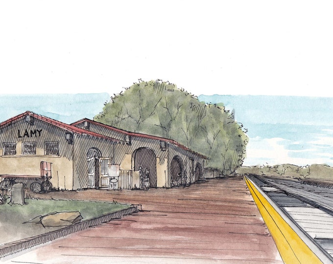 LAMY TRAIN STATION - New Mexico, Railroad, Architecture, Santa Fe, Art, Watercolor, Painting, Pen and Ink, Drawing, Sketchbook, Drawn There