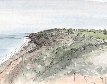 TORREY PINES GLIDERPORT - Coast, Cliff, Golf Course, Pacific Ocean, Beach, Drawing, Watercolor, Painting, Sketchbook, Art, Drawn There