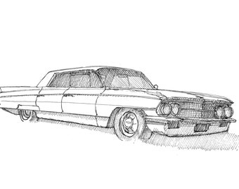 CADILLAC DE VILLE - Classic Car, Ink Drawing, Watercolor Painting, Sketch, Sketchbook, Art, Drawn There