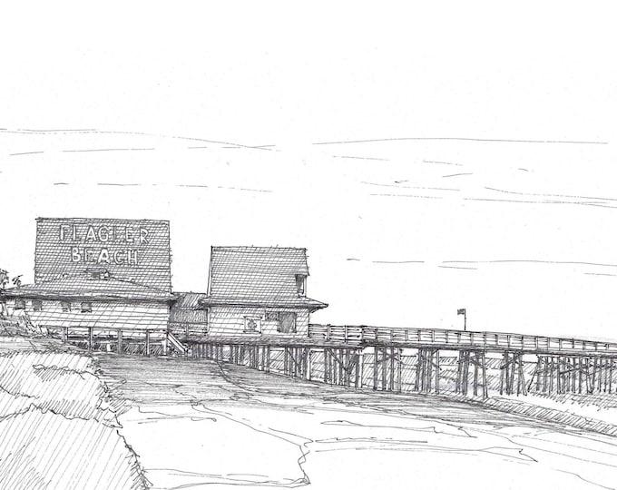 FLAGLER BEACH PIER - Florida, Ocean, Pen and Ink, Drawing, Sketchbook, Art, Line Drawing, Drawn There