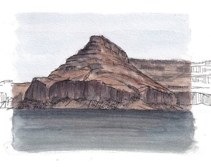 LAKE POWELL I - Arizona, Utah, Glen Canyon, Sandstone Rock Formation, Desert Landscape Watercolor Painting, Drawing, Art, Drawn There