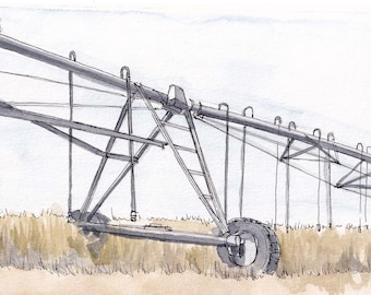 CENTER PIVOT IRRIGATION - Farming, Water, Crops, Field, Agriculture, Drawing, Plein Air Watercolor Painting, Sketchbook, Art, Drawn There