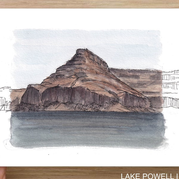 LAKE POWELL I - Arizona, Utah, Glen Canyon, Sandstein Felsformation, Wüste Landschaft Aquarell, Zeichnung, Kunst, gezeichnet dort