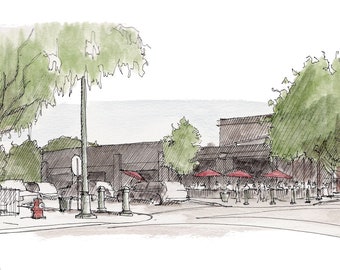 BOISE HYDE PARK - Streetscape, Architecture, Idaho, Main Street, Drawing, Pen and Ink, Painting, Watercolor, Sketchbook, Art, Drawn There