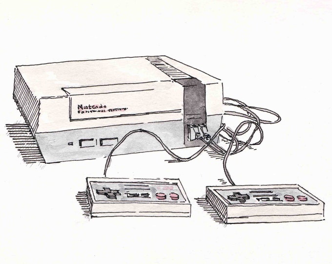 NINTENDO ENTERTAINMENT SYSTEM - 8 bit, Video Games, nes, Gaming, Watercolor, Painting, Sketch, Pen and Ink, Drawing, Drawn There