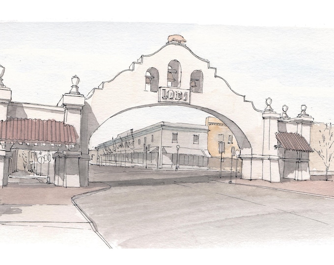 LODI CALIFORNIA - Wine Country, Winery, Vineyard, Town Gate, Archway, Drawing, Sketchbook, Art, Pen and Ink, Drawn There