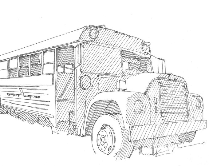 ABANDONED SCHOOL BUS - Rusty Old Vehicle, Drawing, Pen and Ink, Line Drawing, Sketchbook, Art, Drawn There