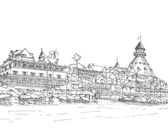 HOTEL DEL CORONADO -  San Diego, Coronado Island, Resort, Architecture, Drawing, Pen and Ink, Painting, Sketchbook, Art, Drawn There