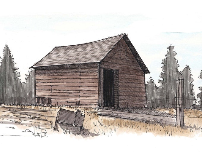 RUSTIC ABANDONED CABIN - Fish Trap, Farm, Nature, Wild West, Historic, Art, Pen and Ink, Drawing, Painting, Sketchbook, Drawn There