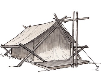 WALL TENT - Camping, Hunting, Canvas, Glamping, Shelter, Linn Canyon Ranch, Art, Pen and Ink, Drawing, Painting, Sketchbook, Drawn There