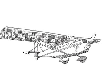 DECATHALON SMALL AIRPLANE - Plane, Fly, Travel, Flight, Ink Drawing, Line Drawing, Art, Print, Drawn There