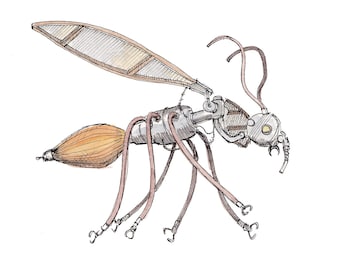 MECHANICAL INSECT - Neon Art, Found Objects, Mosquito, Fly, Hornet, Wasp, Drawing, Watercolor, Sketchbook, Art, Drawn There