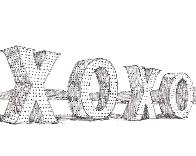 BLACK ROCK CITY - xoxo giant letters, Sculpture, Playa, Word Art, Drawing, Pen and Ink, Sketchbook. Drawn There