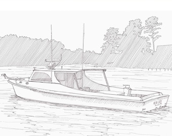 CHESAPEAKE CRABBING BOAT - Wooden Deadrise, Maryland, Eastern Shore, Bay, Ink Drawing, Sketch, Pen and Ink, Drawing, Sketchbook, Drawn There