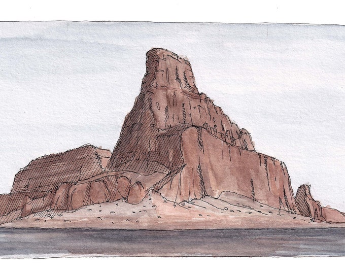 LAKE POWELL III - Arizona, Utah, Glen Canyon, Sandstone Rock Formation, Desert Landscape Watercolor Painting, Drawing, Art, Drawn There