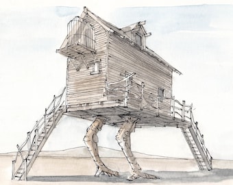 BLACK ROCK CITY - Baba Yaga House, Interactive Art, Architecture, Drawing, Pen and Ink, Watercolor, Painting, Sketchbook, Art, Drawn There
