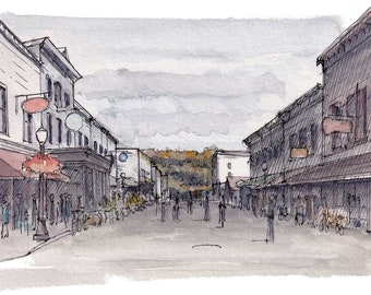 MACKINAC ISLAND MICHIGAN - Lake Shore Drive, Mackinaw, Fudge, Great Lakes, Plein Air Ink and Watercolor Painting, Drawing, Art, Drawn There