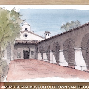 JUNIPERO SERRA MUSEUM - Old Town San Diego Spanish Mission Architecture, Watercolor Plein Air Painting, Drawing, Art Print, Drawn There