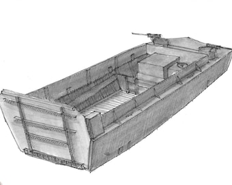 WWII HIGGINS LCVP Boat - World War ii, D-Day, Landing Craft, Normandy, Art, Ink and Watercolor,Drawing, Painting, Sketchbook, Drawn There
