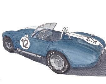 SHELBY COBRA 456 - Sports Car, Classic Car, Vintage, Drawing, Watercolor Painting, Art Print, Drawn There