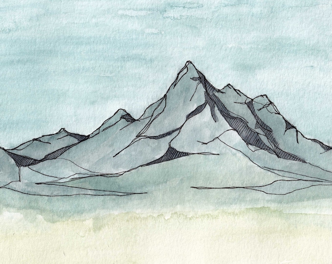 BLUE MOUNTAINS - National Park, Wyoming, Grand Teton, Landscape, Art, Ink and Watercolor, Drawing, Painting, Sketchbook, Drawn There