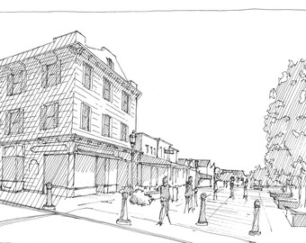 CAPE MAY NJ - Washington Street Pedestrian Mall, Victorian Architecture, Historic Town, Urbansketchers, Ink Drawing, Art, Drawn There