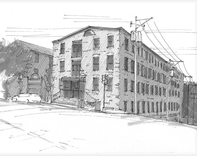 MANAYUNK CANAL HOUSE - Philadelphia, Main Street, Architecture, Apartment Building, Drawing, Pen and Ink, Sketchbook, Art Print, Drawn There