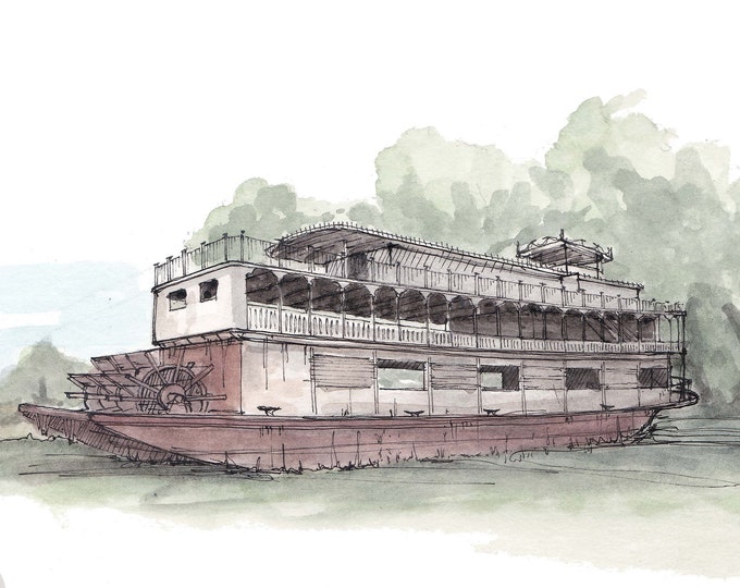 SPIRIT OF SACRAMENTO River Boat- Riverboat, Paddle Wheel, Shipwreck, Pen and Ink,Drawing, Sketchbook, Art, Painting, Sketchbook, Drawn There