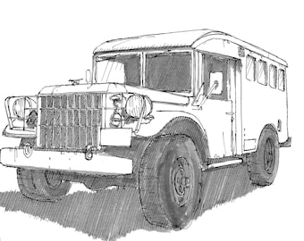 1954 DODGE M154 MILITARY VEHICLE - Vintage, Truck, Off-road, Jackdaw, Drawing, Ink, Vehicle, Sketchbook, Art, Drawn There, Vanlife, Nomad
