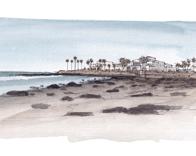 BAJA MEXICO Clam Beach - Ensenada, Ocean, Waves, Sandy Beach, Beach House, Drawing, Watercolor Painting, Sketchbook, Art, Print, Drawn There