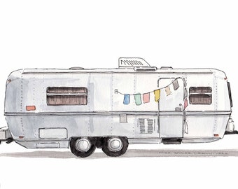 VINTAGE AIRSTREAM TRAILER - Camper, Roadtrip, Boho, Chic, rv, Watercolor Painting, Drawing, Sketchbook, Art, Drawn There