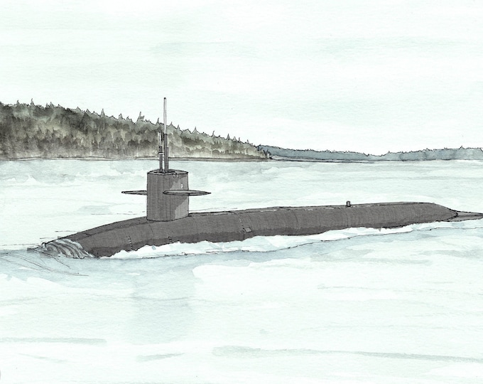 SUBMARINE - Military, USS Kentucky SSBN 737, Vessel, Navy, Ship, Military Art, Ink and Watercolor,Drawing, Painting, Sketchbook, Drawn There