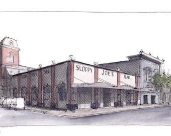 SLOPPY JOES BAR - Key West, Florida, Duval Street, Urbansketcher, Ink & Watercolor Plein Air Painting, Drawing, Sketchbook, Art, Drawn There