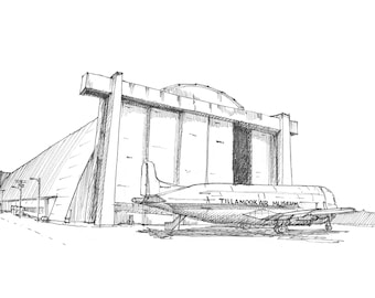 AIRPLANE HANGAR - Flight, Flying, Architecture, Runway, Drawing, Pen and Ink, Sketchbook, Art, Drawn There