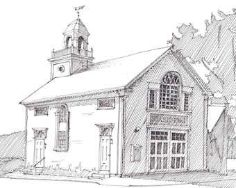 MANCHESTER By The SEA - Seaside No 1 Firehouse, Massachusetts, Fire Company, Architecture, Drawing, Pen and Ink, Sketchbook, Drawn There