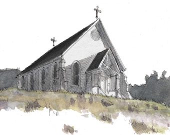 OLD ST. HILARY'S - Church, Tiburon, California, Sausalito, Historic, Architecture, Plein Air Watercolor Painting, Art, Drawn There