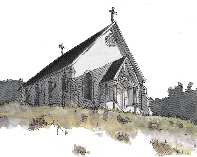 OLD ST. HILARY'S - Church, Tiburon, California, Sausalito, Historic, Architecture, Plein Air Watercolor Painting, Art, Drawn There