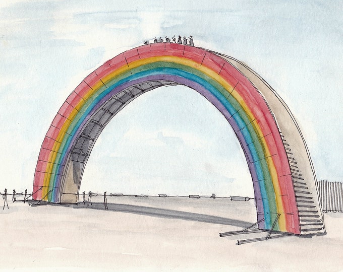 BLACK ROCK CITY - Rainbow Bridge, Interactive Art, Drawing, Painting, Ink and Watercolor, Sketchbook, Art Print, Drawn There