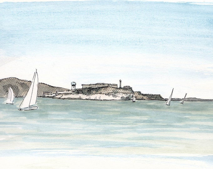 ALCATRAZ ISLAND PRISON - San Francisco, Bay, Sailing, California, Drawing, Pen and Ink, Watercolor, Painting, Sketchbook, Art, Drawn There