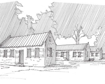 BOONE HALL PLANTATION - Slave Cabins, History, Slavery, Drawing, Pen and Ink, Line Drawing, Art, Sketchbook, Drawn There