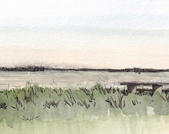 MISSISSIPPI RIVER - Plein Air Landscape Watercolor Painting, Sketchbook, Art Print, Drawn There
