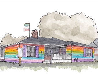 LGBTQ EQUALITY HOUSE - Topeka, Kansas, Rainbow, Gay Pride, Drawing, Watercolor Painting, Urbansketcher Sketchbook, Art, Print, Drawn There