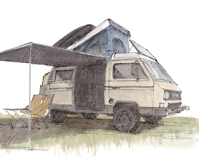 WESTY CAMPER VAN - Camper, Vanlife, Van, Drawing, Pen and Ink, Watercolor, Painting, Art, Sketchbook, Drawn There