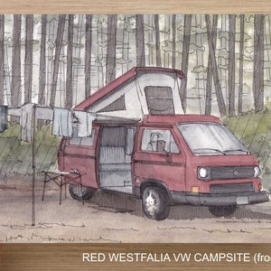 RED WESTFALIA - Vanlife, Campervan, Camping, Roadtrip, Ink & Watercolor Painting, Drawing, Art, Custom, Drawn There