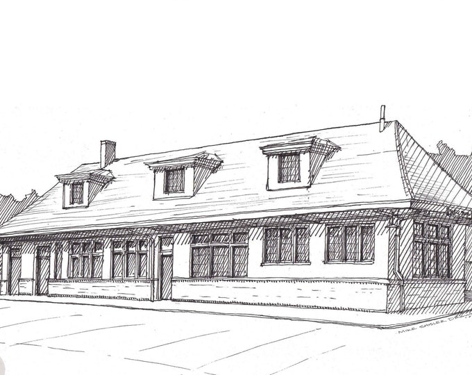 WELLSBORO HOUSE BREWERY - Train Station, Tioga County, Pennsylvania, Architecture, Pen and Ink, Drawing, Sketchbook, Art, Drawn There