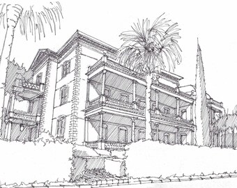 CHARLESTON, CALHOUN MANSION - South Carolina, Pen and Ink, Drawing, Sketchbook, Art, Urbansketcher, Historic, Drawn There