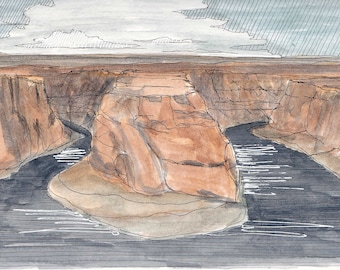 HORSESHOE BEND, Arizona - Colorado River, National Park, Ink and Watercolor, Painting, Drawing, Sketchbook, Drawn There