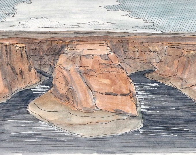 HORSESHOE BEND, Arizona - Colorado River, National Park, Ink and Watercolor, Painting, Drawing, Sketchbook, Drawn There