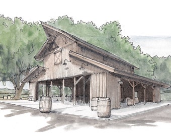 HERINGER WINERY VINEYARD- Barn, Winery, Vineyard, California, Wine, Art, Pen and Ink, Drawing, Watercolor, Painting, Sketchbook, Drawn There